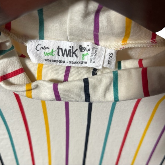 🔥4 for $75🔥Organic Cotton Turtleneck Tunic Dress Cream Rainbow Stripes Size XS - Picture 5 of 10